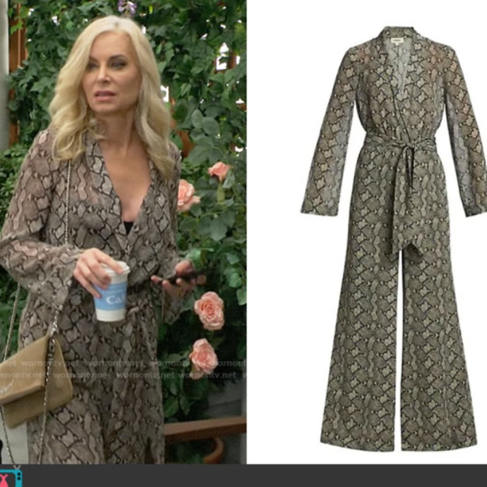 🔥Sales -NWT L'AGENCE Echo Shawl Collar Jumpsuit in Sage Mlti Paloma Snake